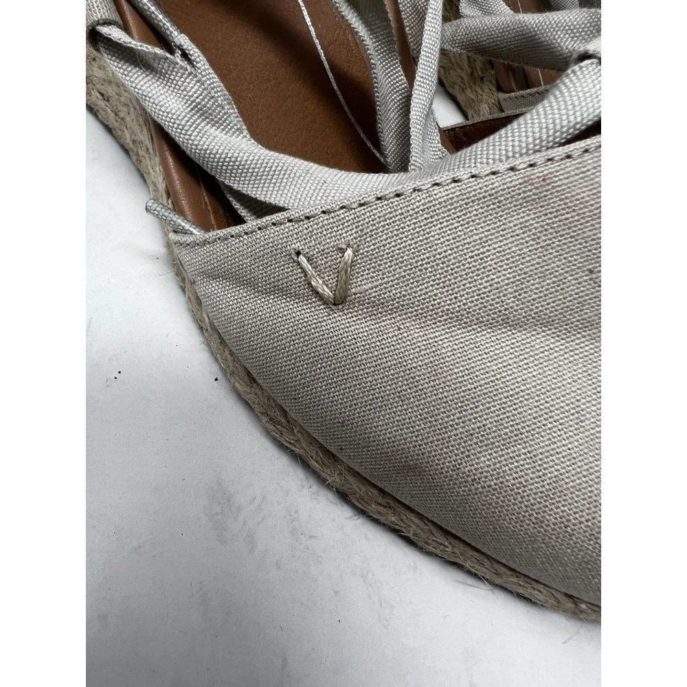 Vionic Kaitlyn Beige Canvas Lace Up Wedge Espadrille Sandals Womens 9.5‎